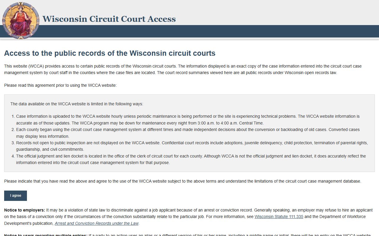 Wisconsin court records after arrest WCCA circuit court access portal