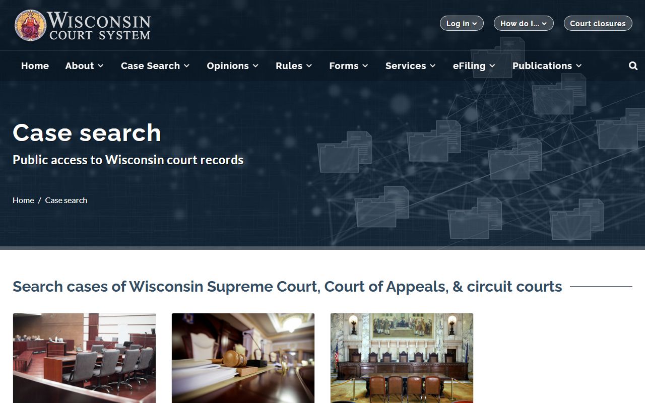 Wisconsin Court System case search page after jail arrest
