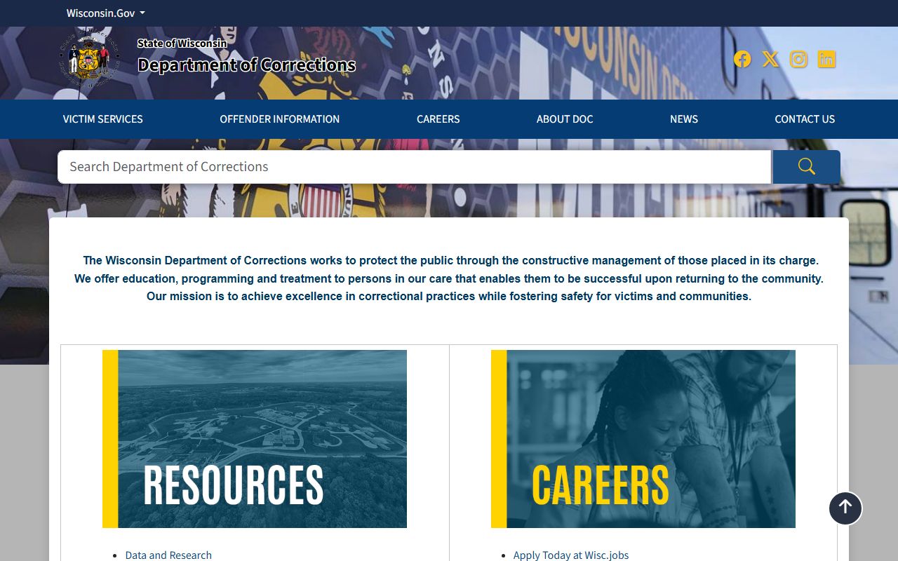 Wisconsin DOC home page for inmate population research
