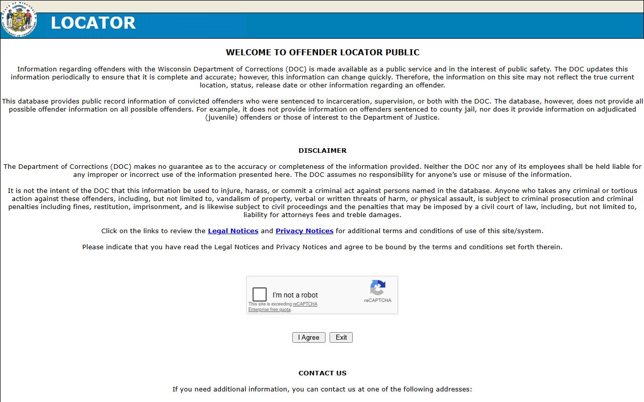 Wisconsin DOC inmate locator for statewide inmate search